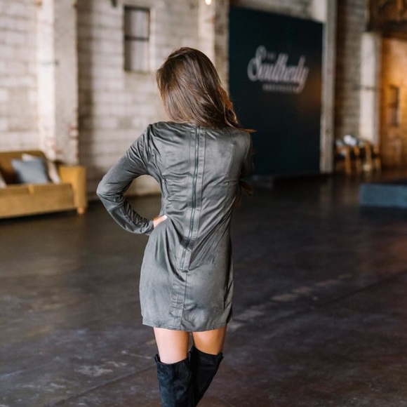 Olive suede lace up dress - Picture 2 of 2